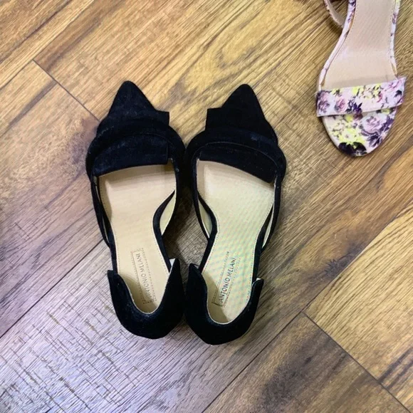 ANTONIO MELANI Black Pointed D'Orsay Flats with Bow Accent - Picture 2 of 4